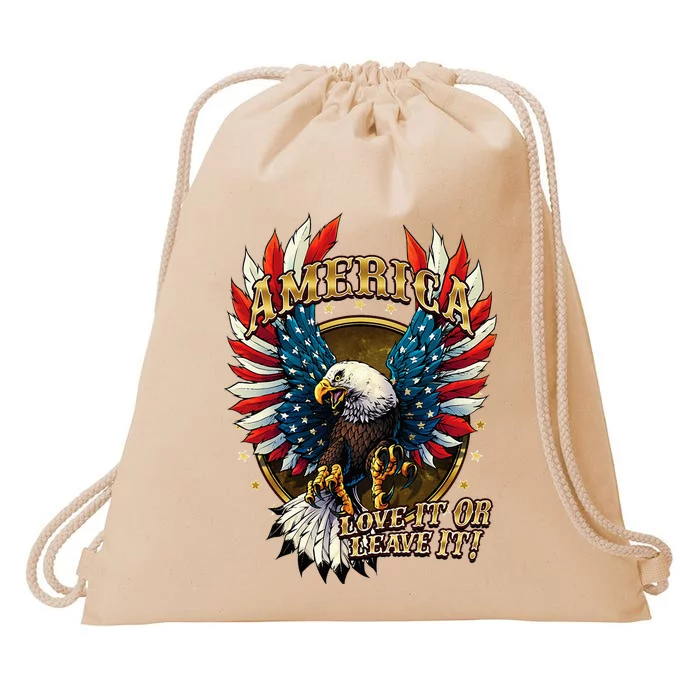 America Love It Or Leave It Patriotic Eagle Drawstring Bag