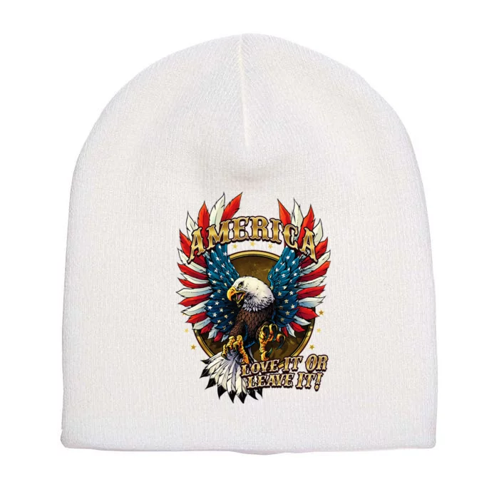 America Love It Or Leave It Patriotic Eagle Short Acrylic Beanie