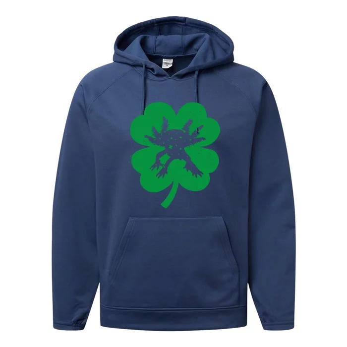 Axolotl Lover Irish Shamrock Leaf St PatrickS Day Cute Gift Performance Fleece Hoodie