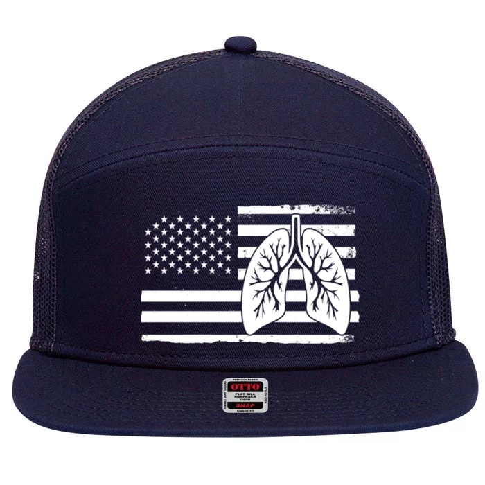 America Lung I Lung Therapy Fight Against Cancer Great Gift 7 Panel Mesh Trucker Snapback Hat