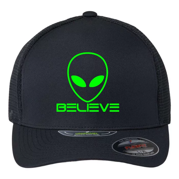 Alien Believe Funny Science Flexfit Unipanel Trucker Cap