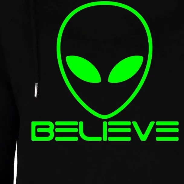 Alien Believe Funny Science Womens Funnel Neck Pullover Hood