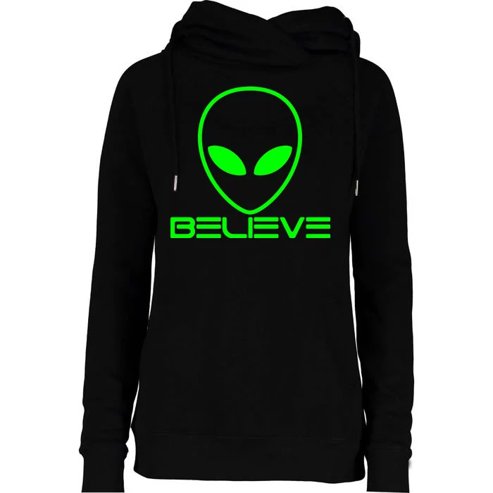 Alien Believe Funny Science Womens Funnel Neck Pullover Hood