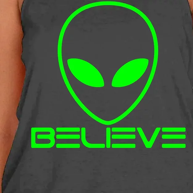 Alien Believe Funny Science Women's Knotted Racerback Tank