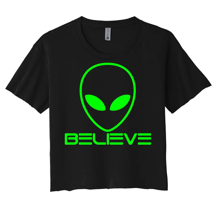 Alien Believe Funny Science Women's Crop Top Tee