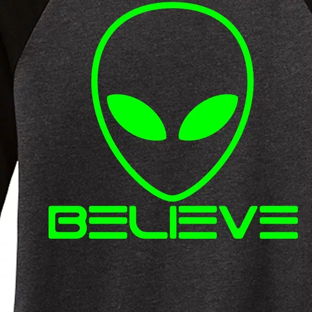 Alien Believe Funny Science Women's Tri-Blend 3/4-Sleeve Raglan Shirt