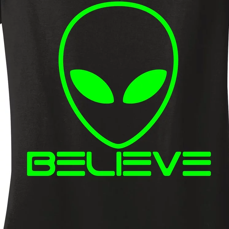 Alien Believe Funny Science Women's V-Neck T-Shirt