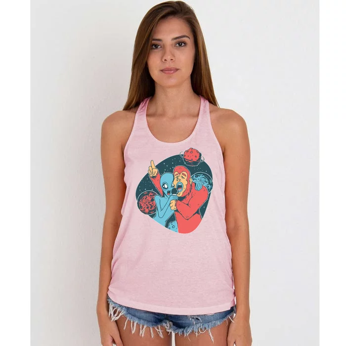 Alien Bigfoot Karaoke Women's Knotted Racerback Tank