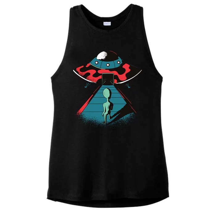 Alien Entering UFO Ladies Tri-Blend Wicking Tank