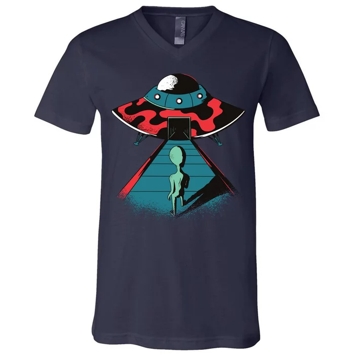 Alien Entering UFO V-Neck T-Shirt