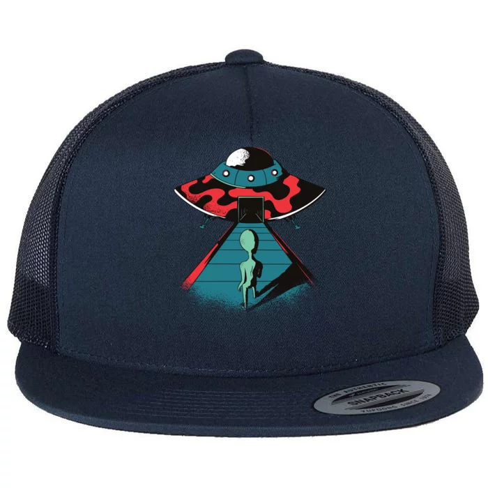 Alien Entering UFO Flat Bill Trucker Hat