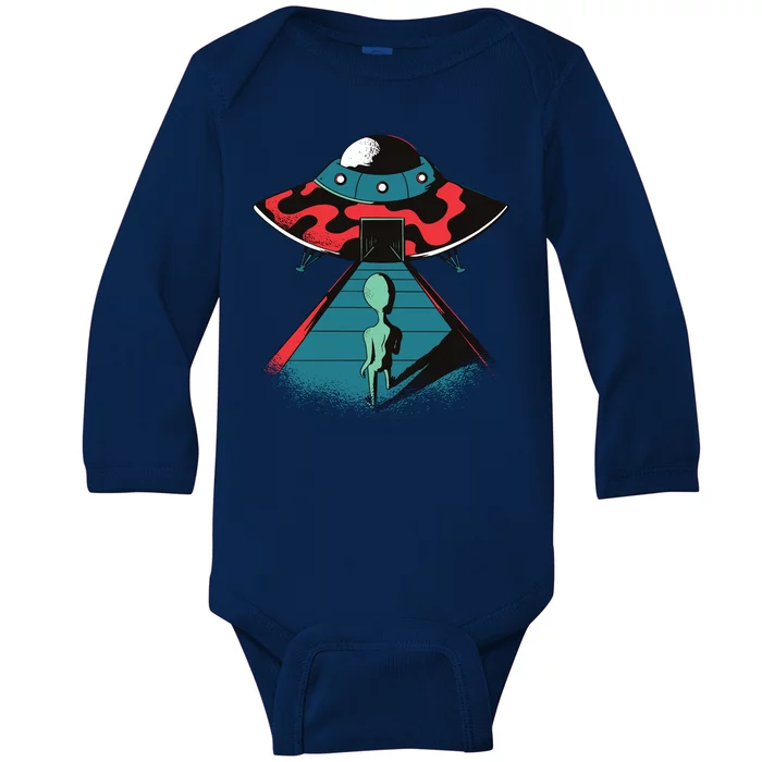 Alien Entering UFO Baby Long Sleeve Bodysuit