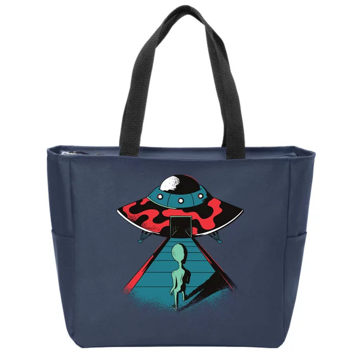 Alien Entering UFO Zip Tote Bag