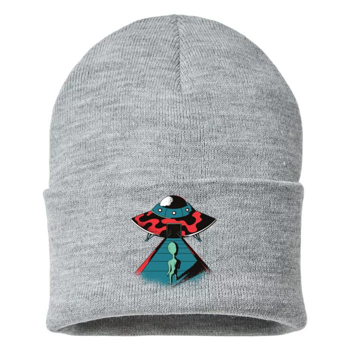 Alien Entering UFO Sustainable Knit Beanie