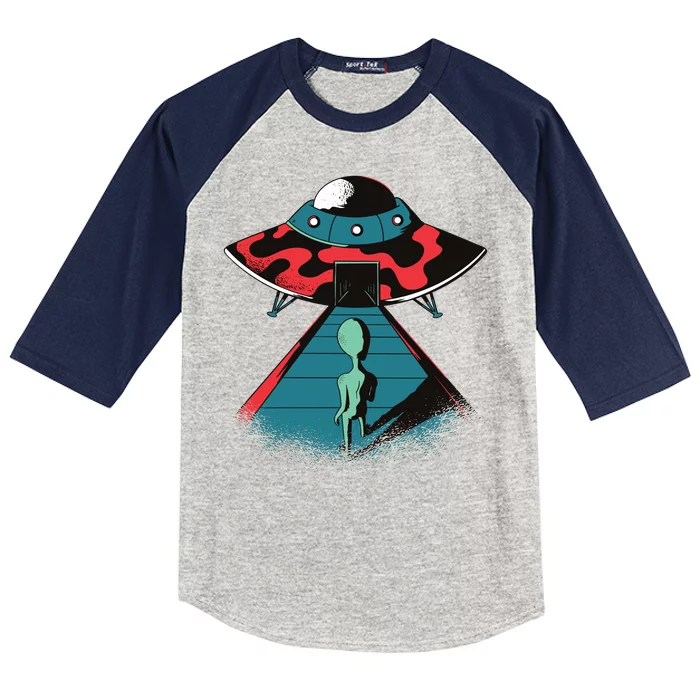 Alien Entering UFO Kids Colorblock Raglan Jersey