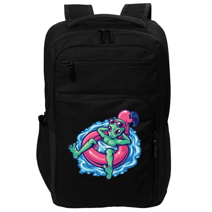 Alien On Flamingo Floaty Funny Impact Tech Backpack