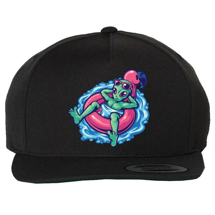 Alien On Flamingo Floaty Funny Wool Snapback Cap