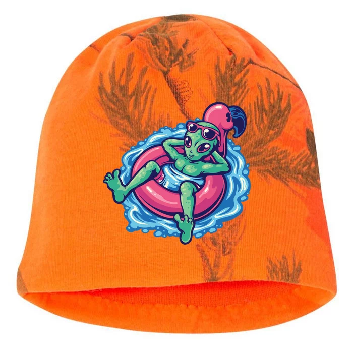 Alien On Flamingo Floaty Funny Kati - Camo Knit Beanie