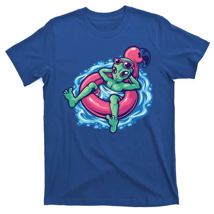 Alien On Flamingo Floaty Funny T-Shirt