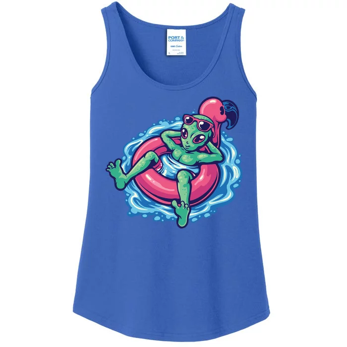 Alien On Flamingo Floaty Funny Ladies Essential Tank