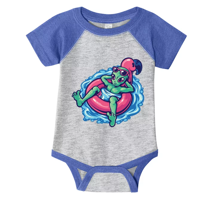 Alien On Flamingo Floaty Funny Infant Baby Jersey Bodysuit