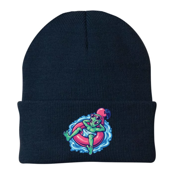 Alien On Flamingo Floaty Funny Knit Cap Winter Beanie