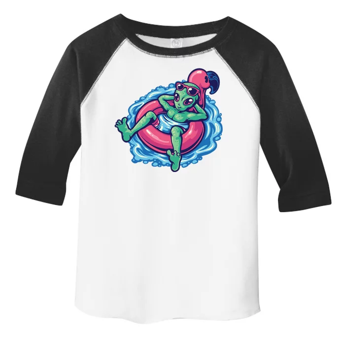 Alien On Flamingo Floaty Funny Toddler Fine Jersey T-Shirt