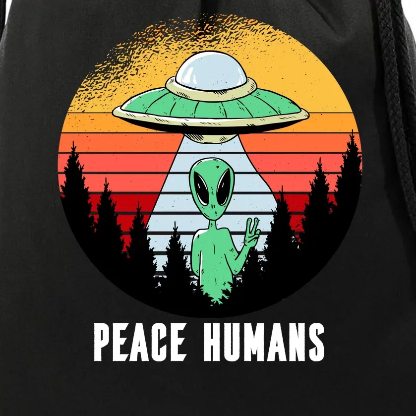 Alien Peace Humans Drawstring Bag