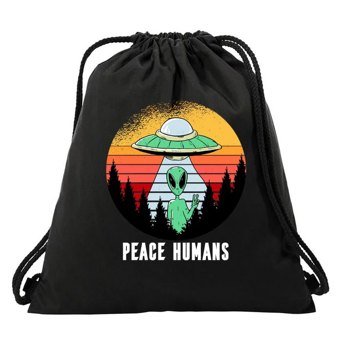 Alien Peace Humans Drawstring Bag