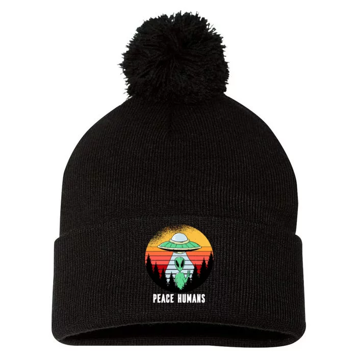 Alien Peace Humans Pom Pom 12in Knit Beanie