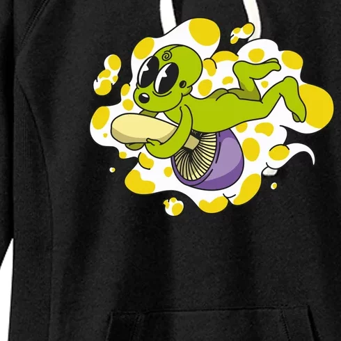 Alien Riding Mushroom Women's Fleece Hoodie