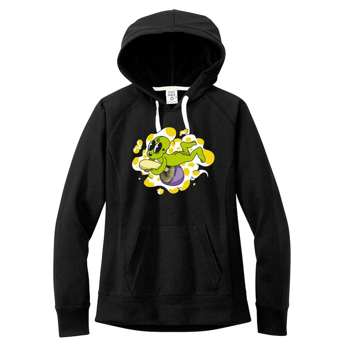 Alien Riding Mushroom Women's Fleece Hoodie