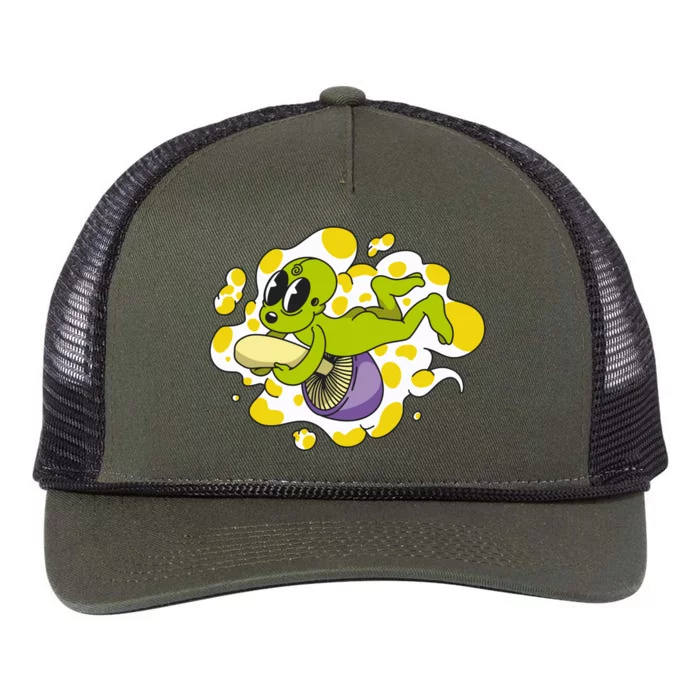 Alien Riding Mushroom Retro Rope Trucker Hat Cap