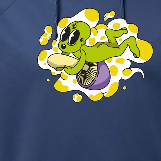 Alien Riding Mushroom Performance Fleece Hoodie