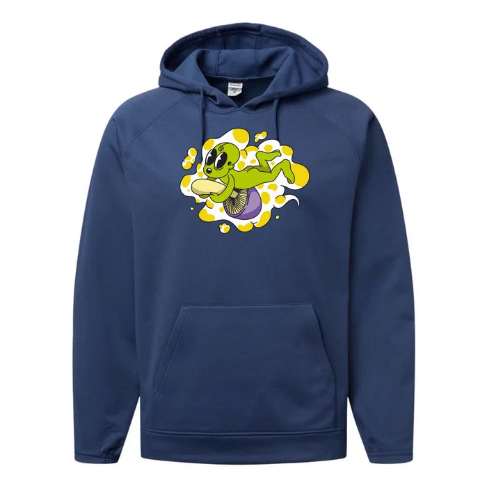 Alien Riding Mushroom Performance Fleece Hoodie