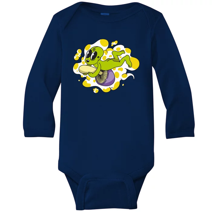 Alien Riding Mushroom Baby Long Sleeve Bodysuit