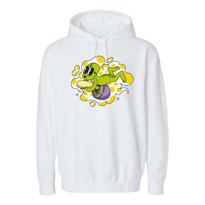 Alien Riding Mushroom Garment-Dyed Fleece Hoodie