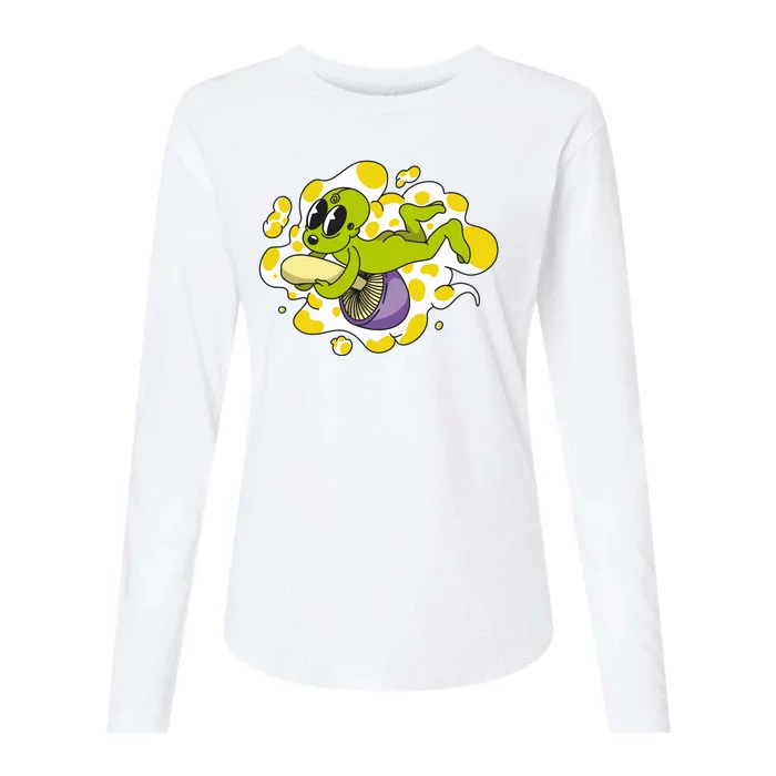 Alien Riding Mushroom Womens Cotton Relaxed Long Sleeve T-Shirt