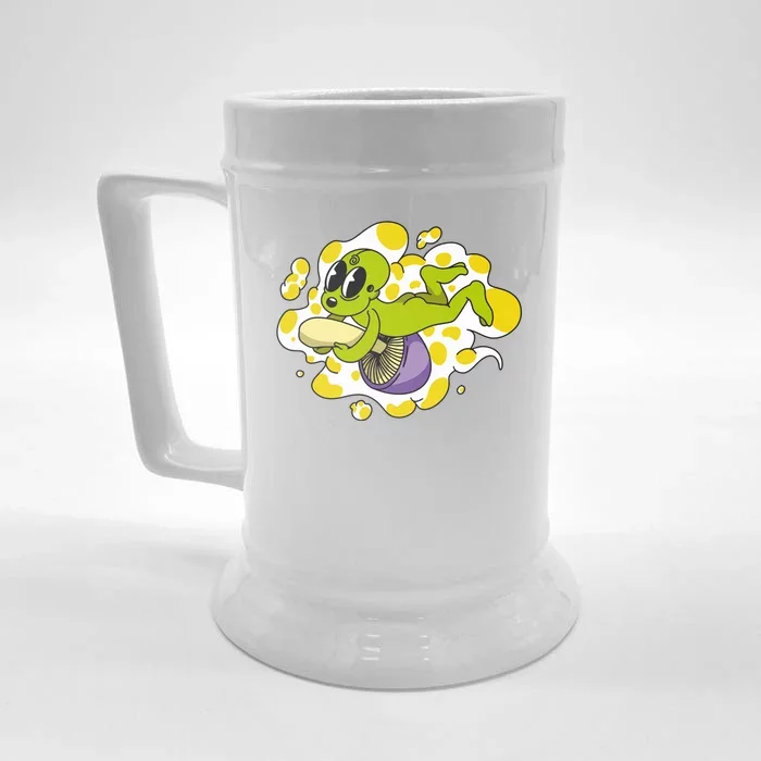 Alien Riding Mushroom Front & Back Beer Stein