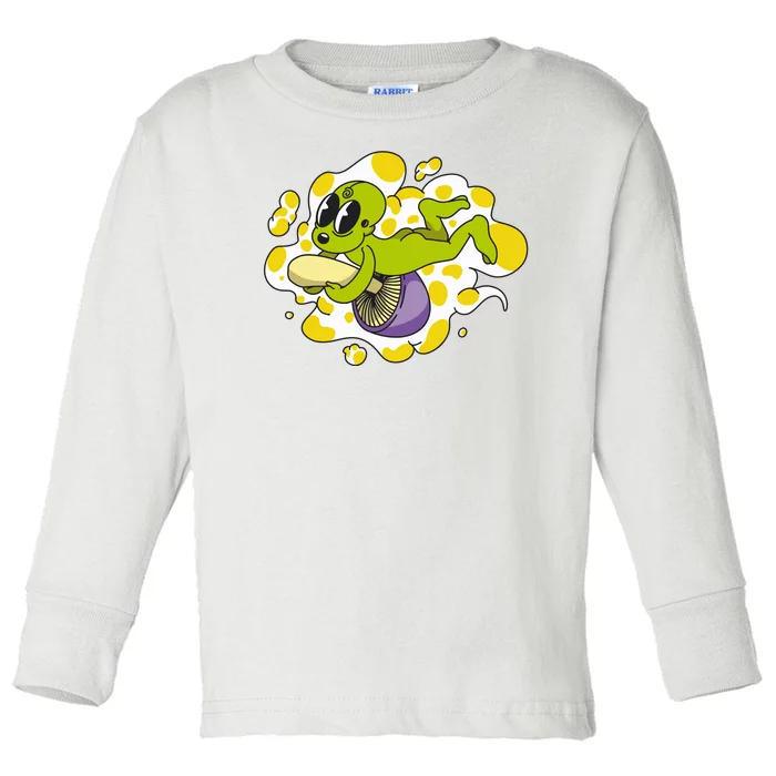 Alien Riding Mushroom Toddler Long Sleeve Shirt