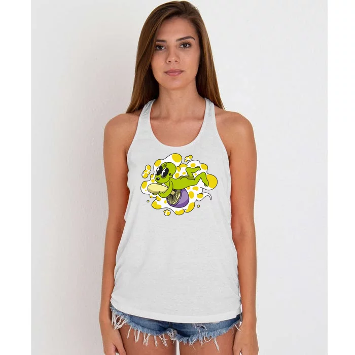 Alien Riding Mushroom Women's Knotted Racerback Tank