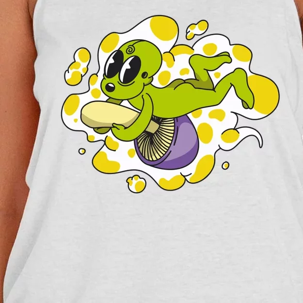 Alien Riding Mushroom Women's Knotted Racerback Tank