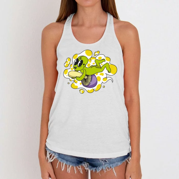 Alien Riding Mushroom Women's Knotted Racerback Tank