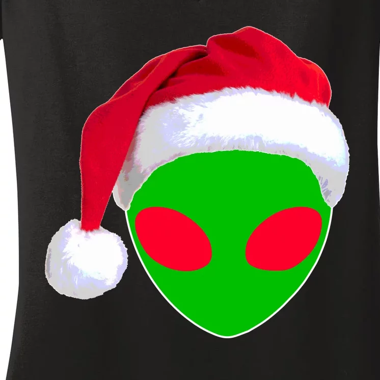 Alien Santa Claus Hat Christmas Logo Women's V-Neck T-Shirt