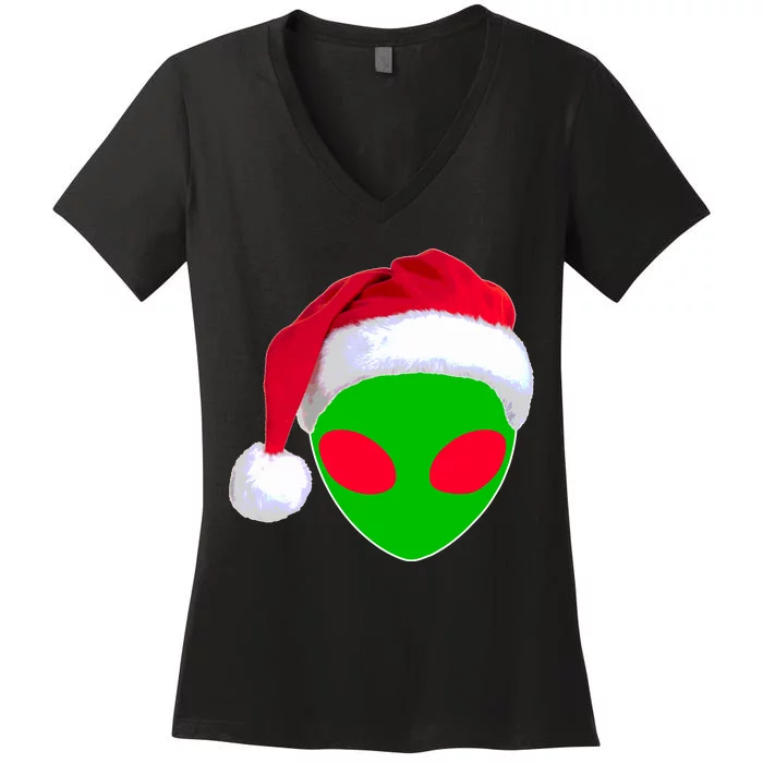 Alien Santa Claus Hat Christmas Logo Women's V-Neck T-Shirt