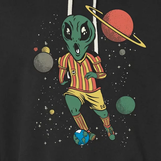 Alien Space Soccer Player Garment-Dyed Fleece Hoodie