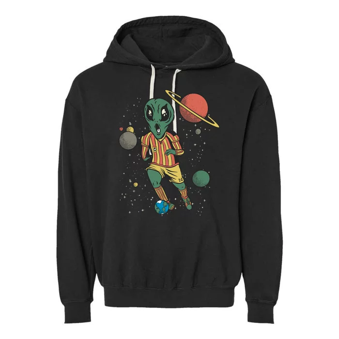 Alien Space Soccer Player Garment-Dyed Fleece Hoodie