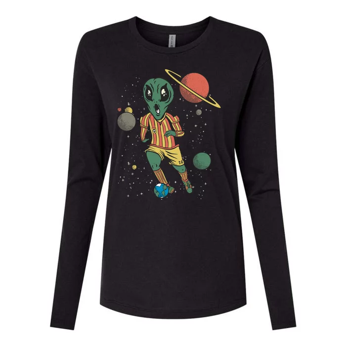 Alien Space Soccer Player Womens Cotton Relaxed Long Sleeve T-Shirt