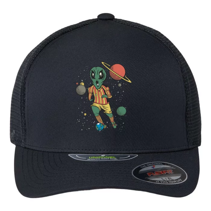 Alien Space Soccer Player Flexfit Unipanel Trucker Cap