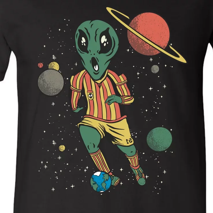 Alien Space Soccer Player V-Neck T-Shirt